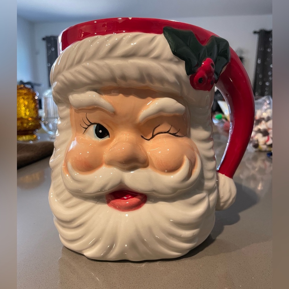 2014 SLEIGH BELL BISTRO LG WINKING SANTA UTENSIL HOLDER-KITCHEN CHRISTMAS DECOR
